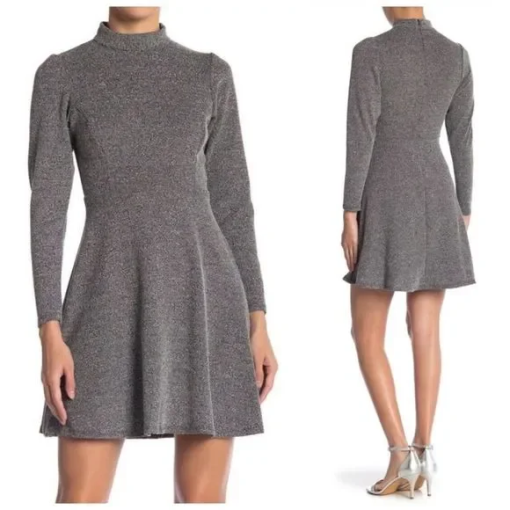 Velvet Torch Mock Neck Long Sleeve Skater Dress L - Image 2