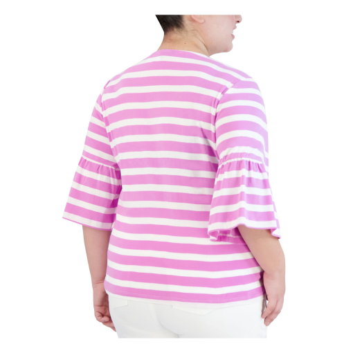 Jones New York Womens Plus Crewneck Striped Top Punk Lotus NYC White Size 1X. - Image 2