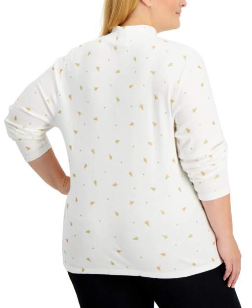 Karen Scott Plus Size Metallic Tree-Print Top,  2X - Image 3