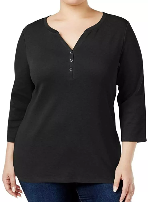 Karen Scott Womens Plus Split Neck Three-Quarter Sleeves Pullover Top 0X - Image 2