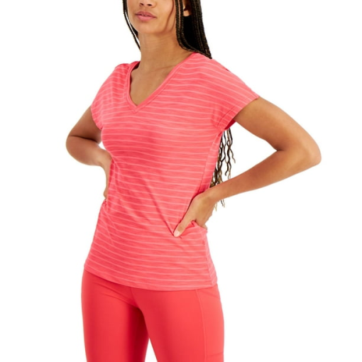 Ideology Women S V-Neck  Short Sleeve  Shadow Stripe T-Shirt  Flamenco Pink  S - Image 2