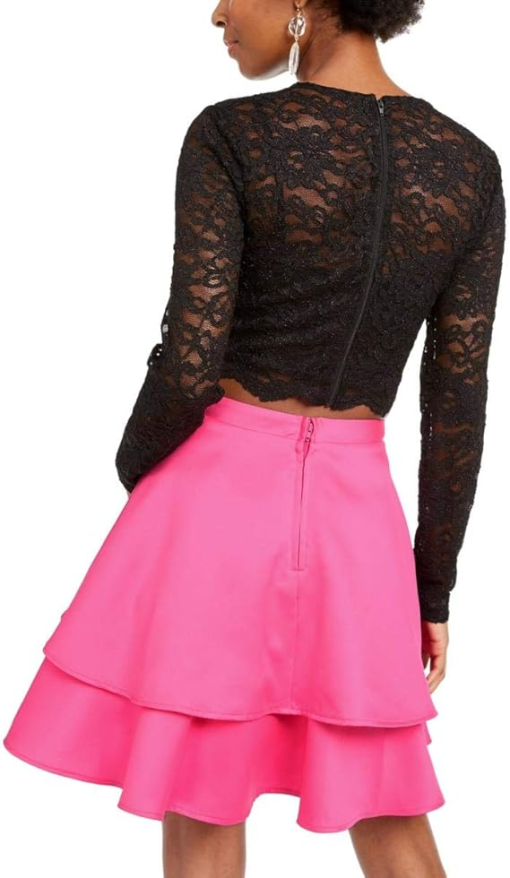 CITY TRIANGLES Womens Pink Long Sleeve Short Fit + Flare Formal Dress Juniors 1 - Image 2