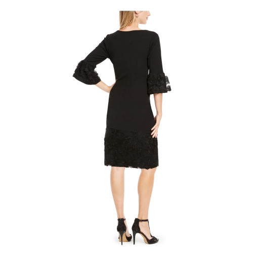 SIGNATURE Womens Black Embroidered 3/4 Sleeve Jewel Neck Above the Knee Sheath Wear to Work Dress  Size PM - Image 2