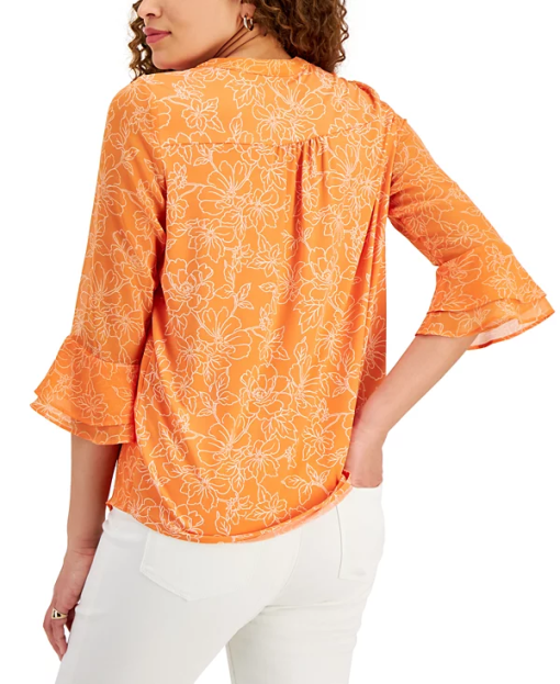 Charter Club Petite Floral-print Pintucked Top PXXL - Image 3