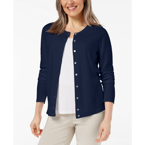 Karen Scott Crew-Neck Cardigan,  Intrepid Blue X-SMALL - Image 2