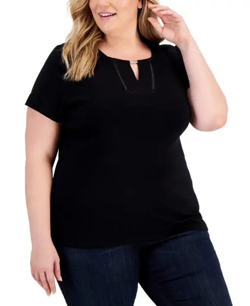 Karen Scott Plus Size Cotton Embellished Top 1X