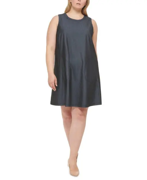 Calvin Klein Plus Size Denim Shift Dress Blue 22W