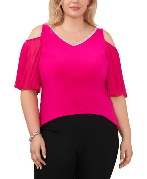 MSK Plus Size Embellished Cold-Sho Pink Martini 1X