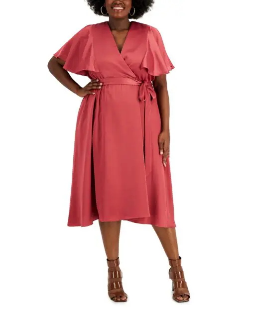 Taylor Plus Size Faux-Wrap Dress - Rosewood 20W