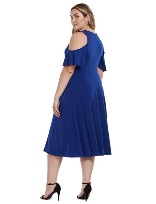 Kingston Grey Womens Plus Cold Shoulder Knee Fit & Flare Dress Navy 1X - Image 3