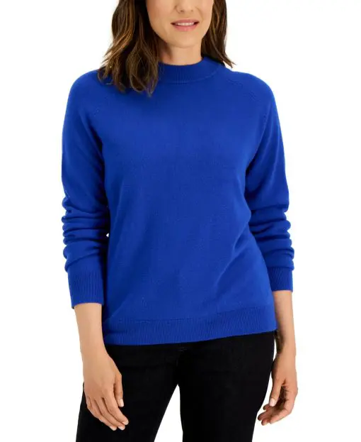 Karen Scott Petite Mock Neck Zip-Back Sweater, PET/MED