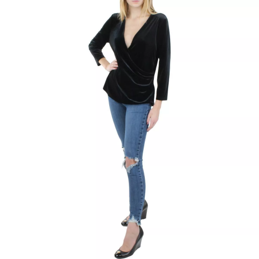 Womens Velvet Surplice Wrap Top L - Image 2