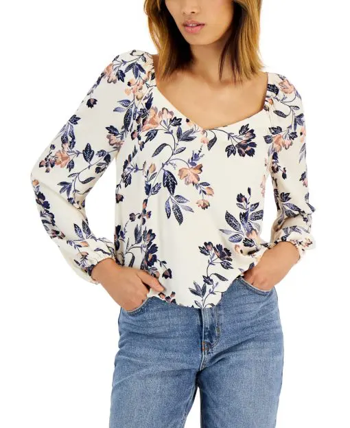 Tinsel Petite Floral-Print Peasant Blouse PS