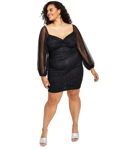 B Darlin Trendy Plus Size Ruched Bodyco BlackSilver 22W