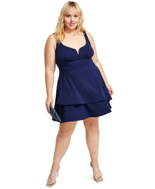 B Darlin Trendy Plus Size Notched-Neck Navy 18W