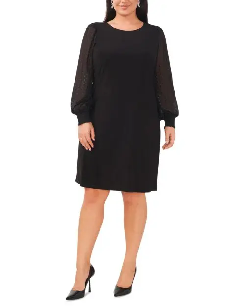 MSK Plus Size Round-Neck Illusion- Black 1X