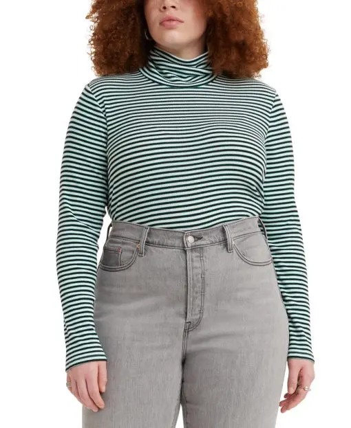 Levis Women's Plus Cotton Striped Turtleneck Top 1X