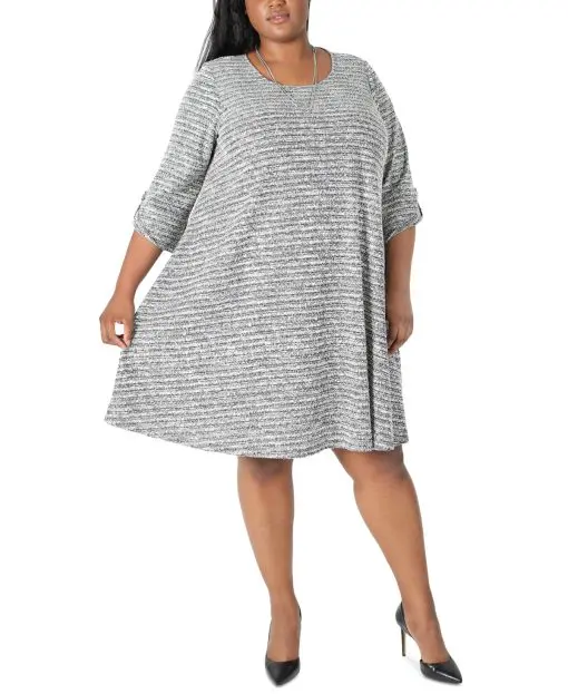 Robbie Bee Plus Size Boucle-Knit Swing Dr BlackWhite 1X