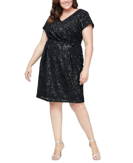 SL Fashions Plus Size Sequinned V-Neck She Black 16W