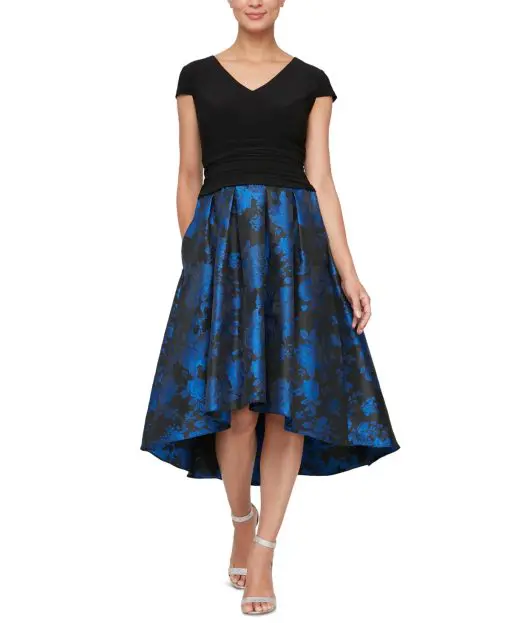 SL Fashions Womens Printed-Skirt High-Low Black Blue 12