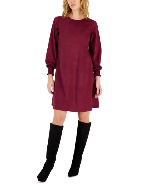 Anne Klein Women's Faux-Suede Long-Sleeve A-Line Dress XL