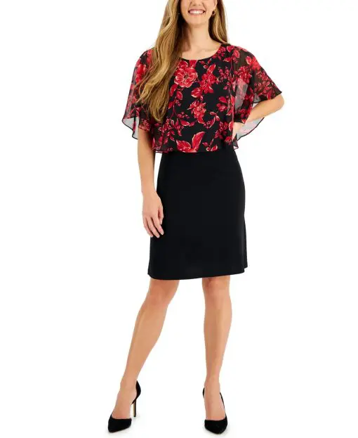 Connected Printed Popover-Cape A-Line Dr Red 14