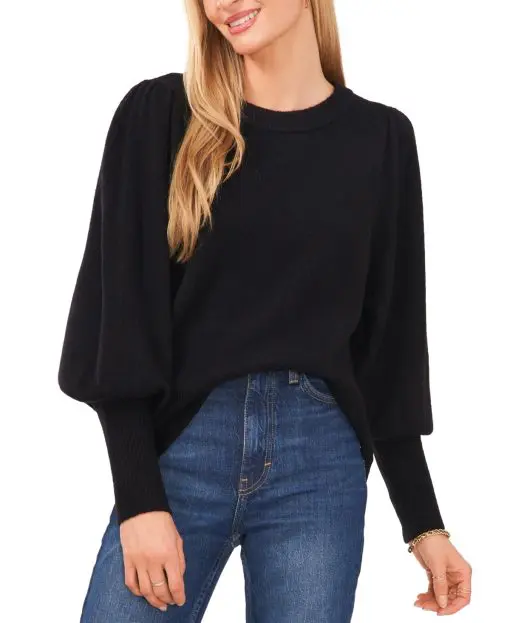 Sam Jess Womens Crewneck Puffed Sleeve Rich Black S