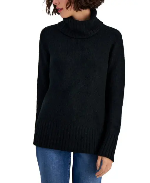 Style &  Co Women's Ribbed-Trim Turtleneck Sweater, M