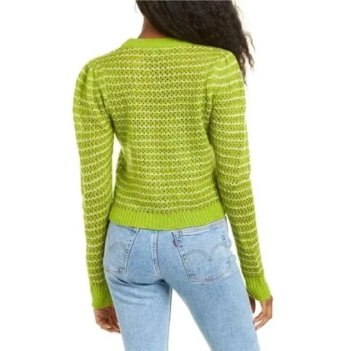 WAYF Open Knit Ribbed Trim Sweater (Green) S - Image 2