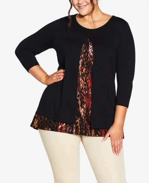 Avenue Plus Size Alex Print Tunic - Spice Texture 20