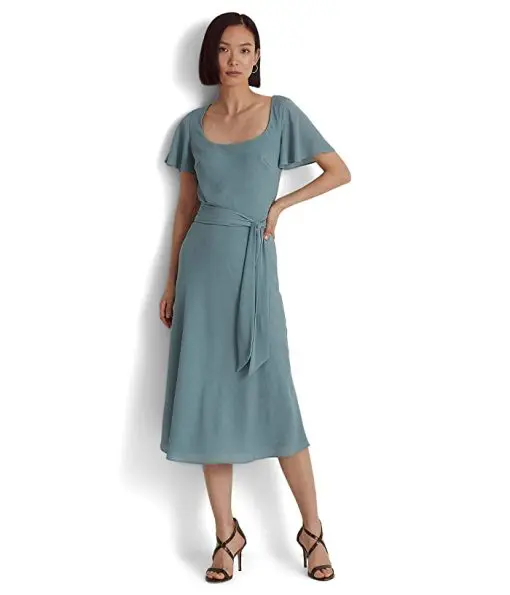 Lauren Ralph Lauren Women's Belted Flutter Sleeve MIDI Dress 2