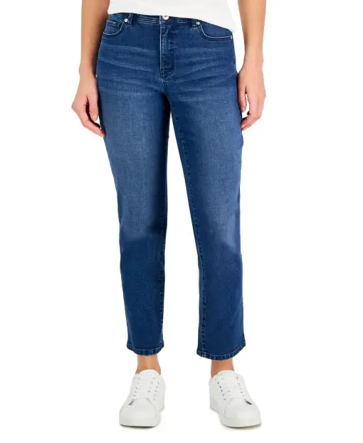 Style & Co Petite Mid-Rise Straight-Leg Jeans, - In the Night 12P