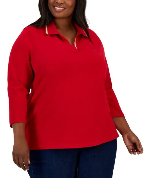 Tommy Hilfiger Plus Size Johnny-Collar Polo S Scarlet 2X