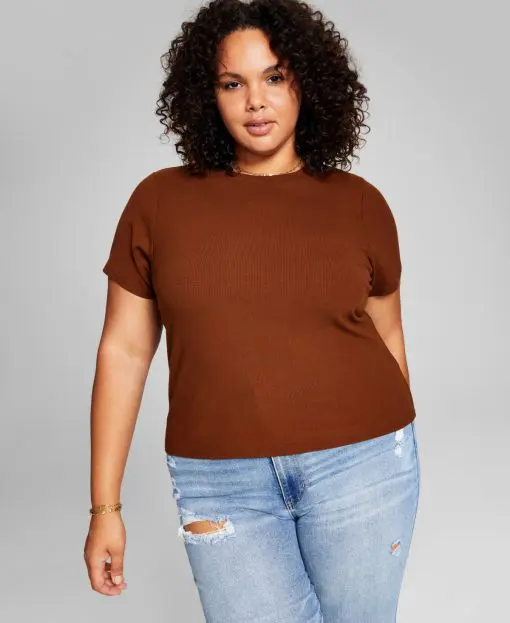 And Now This Trendy Plus Size Ribbed T-Shirt - Chocolate Brown 2X