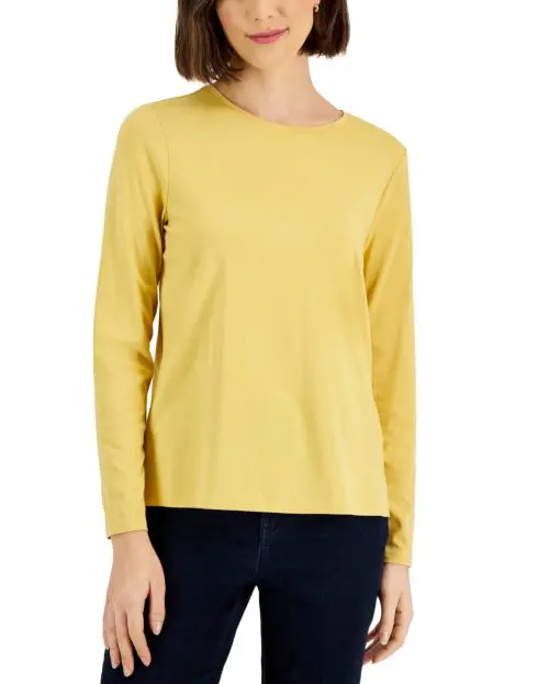 Style & Co Women's Long-Sleeve Crewneck T-Shirt,  - Ochre S