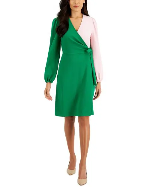 Kasper Womens Colorblocked Surplice Green 2XL