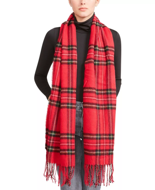 STEVE MADDEN Womens Blanket Scarf Classic Tartan Red - Image 2