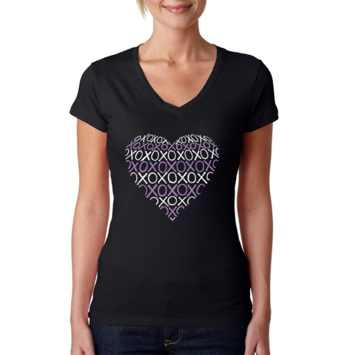 LA Pop Art Women S Word Art V-Neck T-Shirt - XOXO Heart L - Image 2