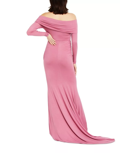 Motherhood Maternity Women S Off the Shoulder Long Sleeve Maxi Gown Pink Size SIZELarge - Image 3