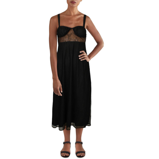 DANIELLE BERNSTEIN WOMENS LACE SHEER PARTY MIDI DRESS Small - Image 2