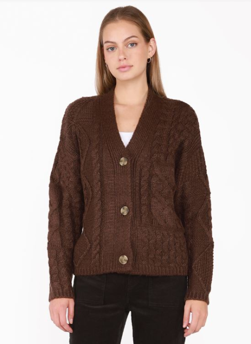 Black Tape Women's Button-up Patchwork Cable-Knit Cardigan - Chocolate Brown XL - Image 2