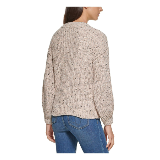 CALVIN KLEIN Womens Beige Ribbed Chenille Speckle Long Sleeve Mock Neck Sweater XL - Image 2