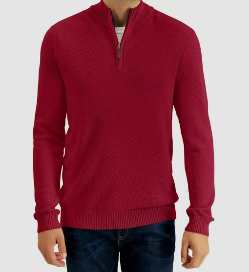 Club Room Mens Sweater 1/4 Zip Textured Collared Pullover Red 2XL - Image 2