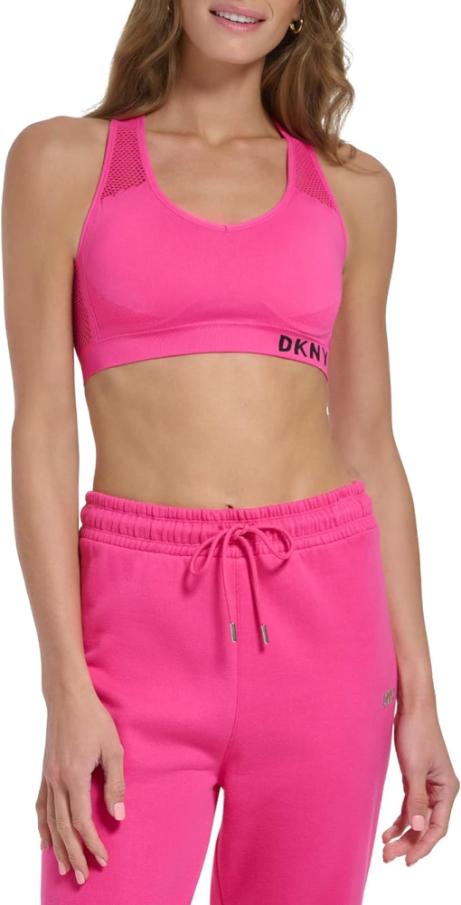 DKNY Women's Performance Classic Seamless Mesh Support Yoga Running Bra, Beetroot, SIZEX-Small - Image 2