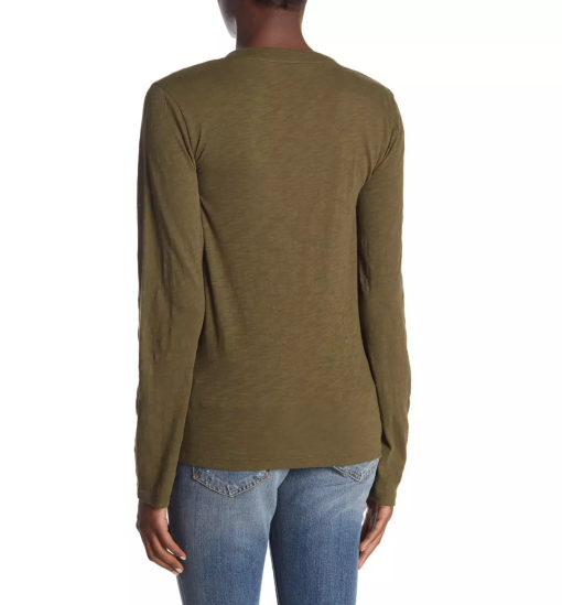 Madewell Women Plus Cotton Long Sleeve Crew Neck T-Shirts Top Green SIZE2X - Image 2