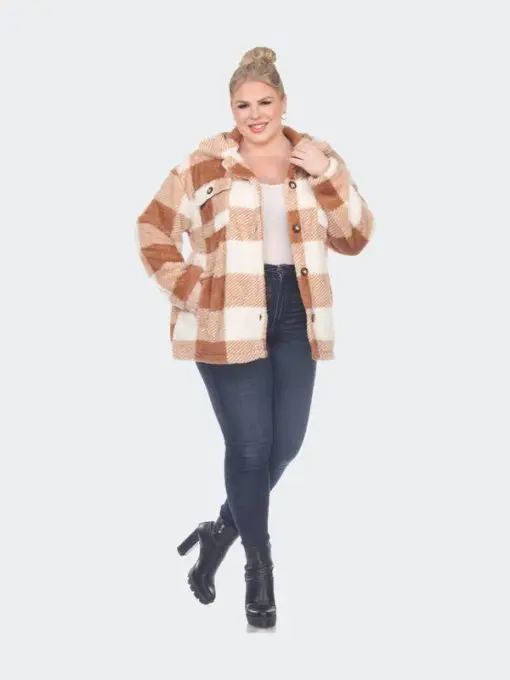 White Mark White Mark Plus Size Plaid Sha Coffee, White 2X