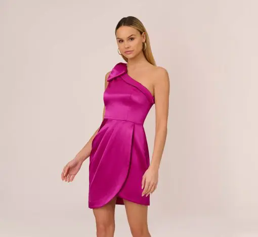 Aidan by Aidan Mattox Womens One-Shoulder Mini Dres Magenta 14M