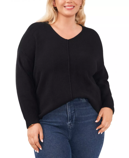 Vince Camuto Womens Ribbed Trim Knit Shirt V-Neck Sweater Top Plus SIZE2x - Image 2