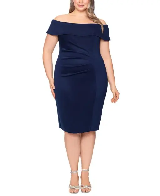 XSCAPE Plus Size Off-The-Shoulder Mid Navy 22W