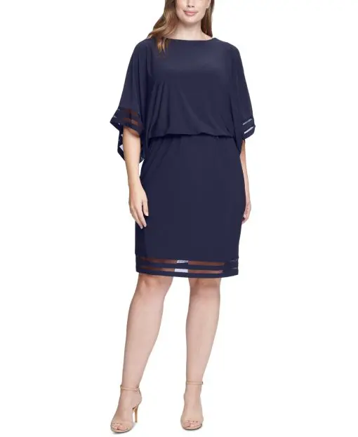 Jessica Howard Plus Size Illusion-Trim Blouso Navy 22W